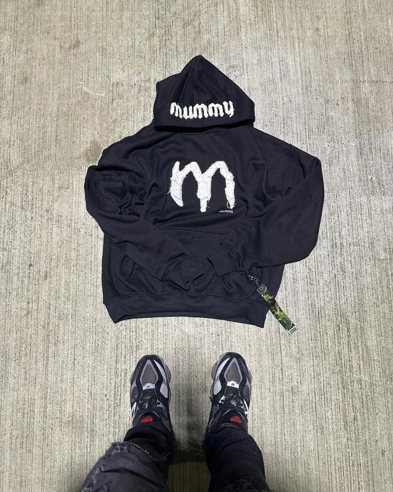2024 Y2K Street Fashion Loose Hoodie Retro Letter Embroidery Oversized