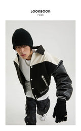 Korean Retro Street PU Leather Patchwork Baseball Jacket Men Autumn Trendy Brand INS Street Couple Leisure Motorcycle Jacket