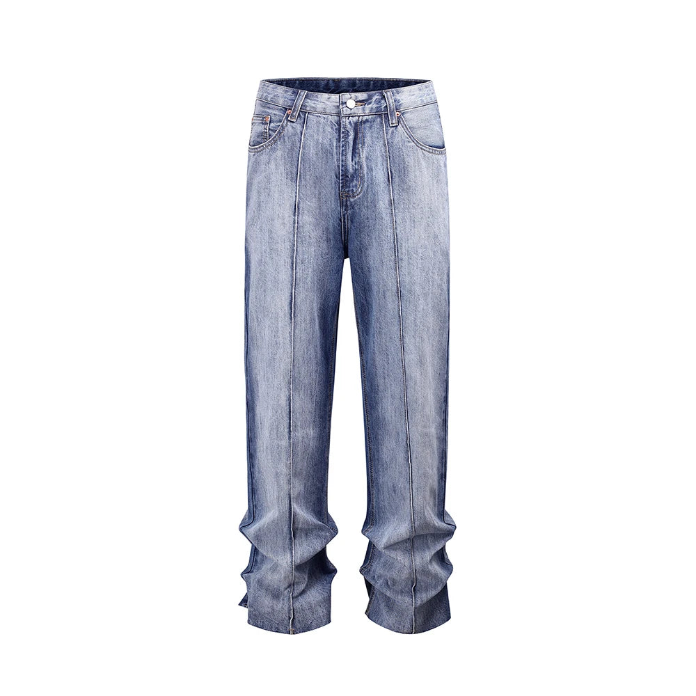 front long striped washed blue jeans for men and women high street solid baggy casual carg pants oversized loose denim trousers ripped baggy denim