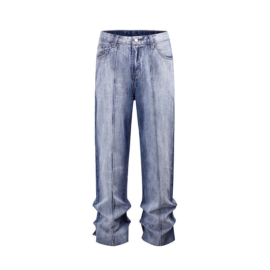 front long striped washed blue jeans for men and women high street solid baggy casual carg pants oversized loose denim trousers ripped baggy denim