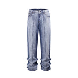front long striped washed blue jeans for men and women high street solid baggy casual carg pants oversized loose denim trousers ripped baggy denim