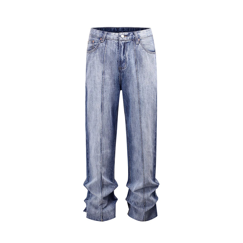 front long striped washed blue jeans for men and women high street solid baggy casual carg pants oversized loose denim trousers ripped baggy denim