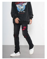 knee ripped patchwork jeans for men hip hop skinny biker taped jean trouser slim fit black denim pants fashion streetwear jogger unique joggers style 3020