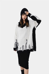 hip hop streetwear knitted sweater sweater 2022 mens harajuku ripped holes new casual v neck tops cotton loose pullover sweaters - high quality cotton hoodie, anime inspired graphic hoodie, bold artwork streetwear hoodie