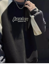 Trendy Personality Korean Motorcycle Style Round Neck Sweatshirt Men 2024 Spring Autumn Niche Contrasting Color Pullover Hot Top