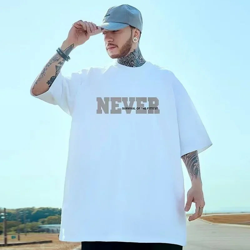Gothic Aesthetic drop – High Street Letter Never Printed Male T Shirt Summer Cotton