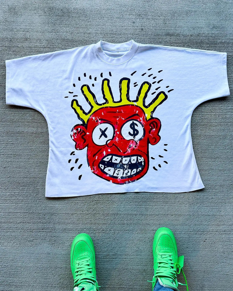 Vaporwave Graphic tee – Y2K Retro Casual Cartoon Print Round Short Sleeved Oversized