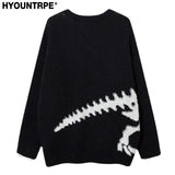 hip hop knitted sweater mens o neck dinosaur pattern fake two pieces pullover streetwear casual loose sweater jumper knitwear - Y2K grunge street style, anime inspired graphic hoodie, soft fleece-lined outerwear