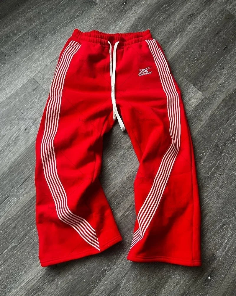 american retro classic striped sweatpants hip hop high street oversized wide leg pants men fashion trend versatile streetwear unique joggers style 2653