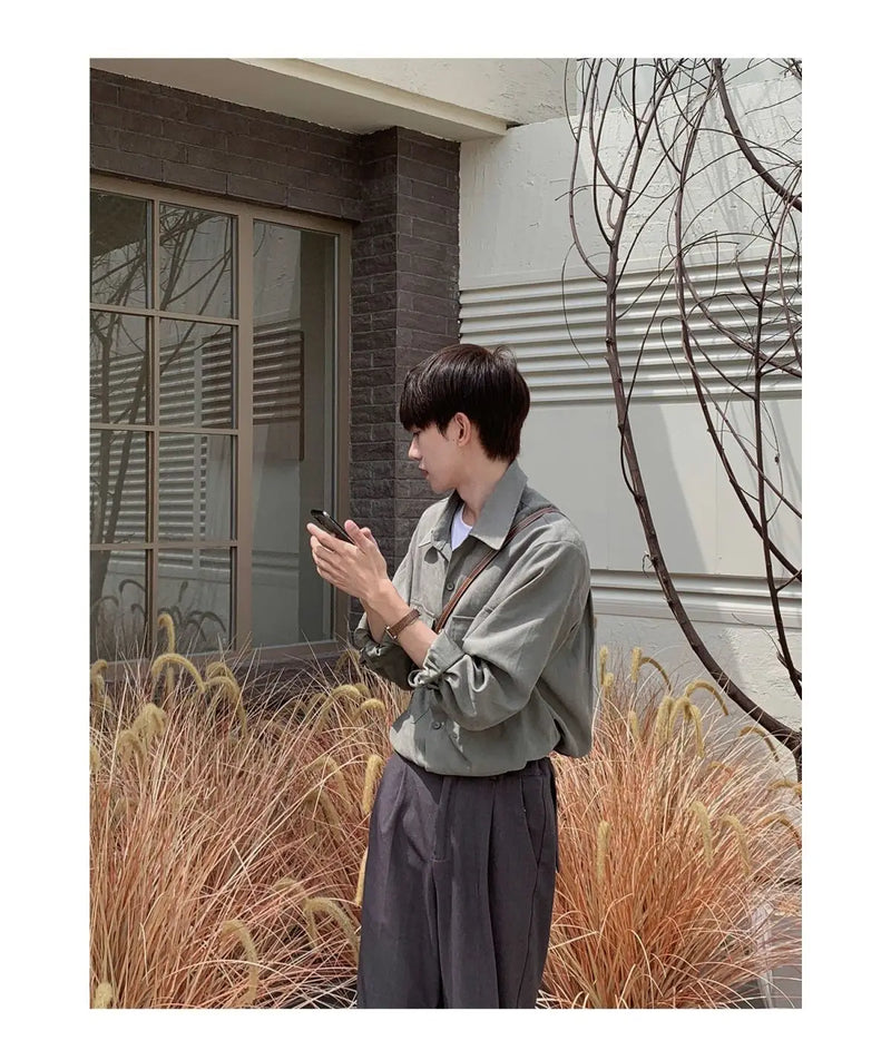 Spring And Autumn New Korean Style Shirt Men Suede Loose Trendy And Ve