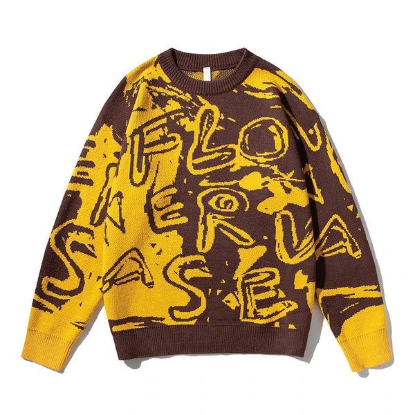 rainbowtouches mens sweater street wear cartoon printing graffiti pullover vintage knitted sweater couples spring and autumn aesthetic street look hoodie, high quality cotton pullover, oversized graphic print design
