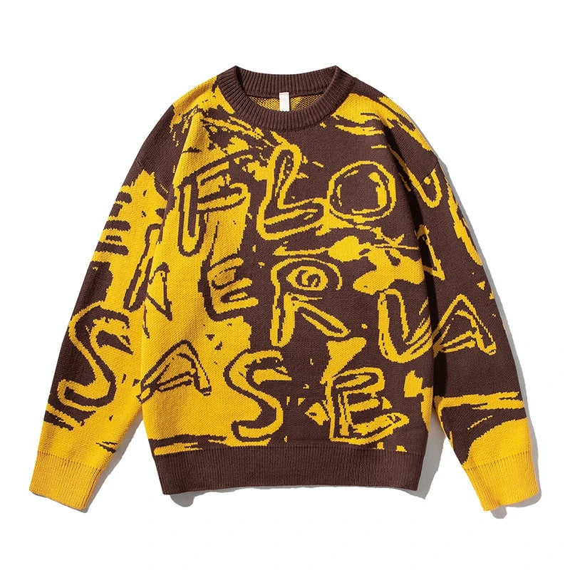 rainbowtouches mens sweater street wear cartoon printing graffiti pullover vintage knitted sweater couples spring and autumn aesthetic street look hoodie, high quality cotton pullover, oversized graphic print design