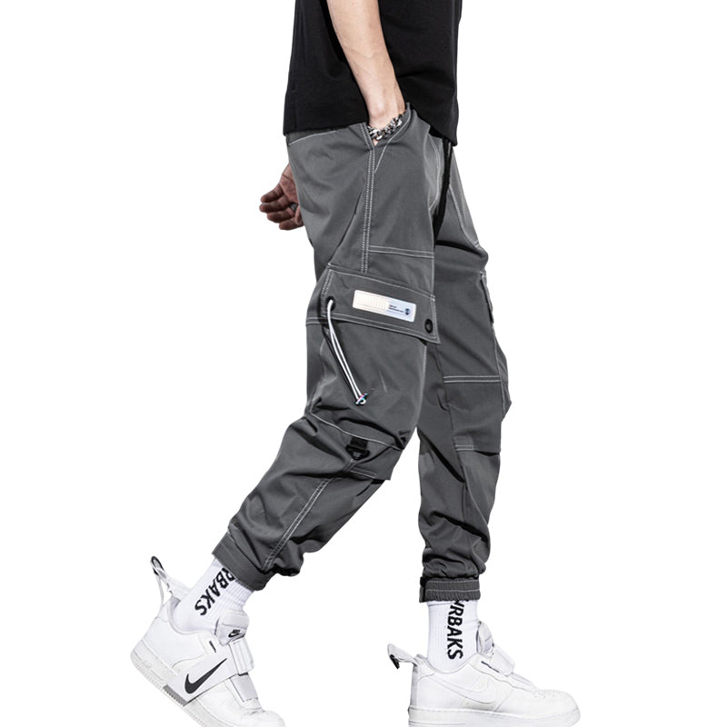 mens side pocket cargo pants casual elastic waist trousers streetwear hip hop loose fit ankle drawstring sweatpants joggers unique joggers style 2050