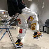 preppy style letter embroidery straight men baggy tracksuit pants y2k clothes sweatpants male drawstring casual long trousers unique joggers style 1087