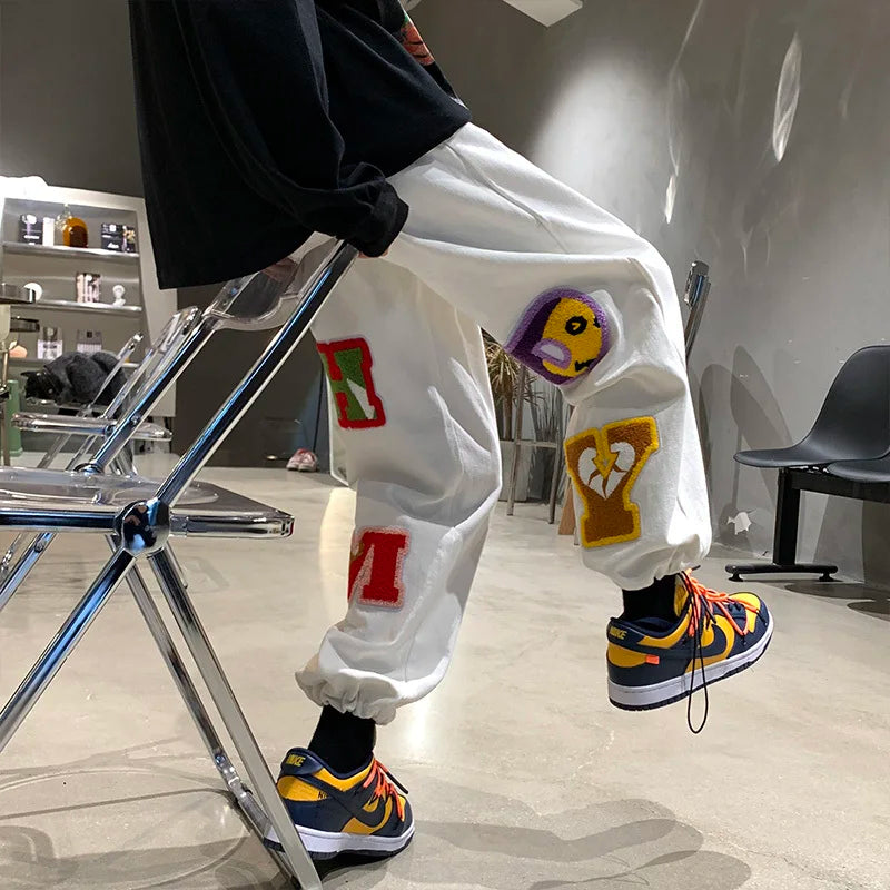 preppy style letter embroidery straight men baggy tracksuit pants y2k clothes sweatpants male drawstring casual long trousers unique joggers style 1087