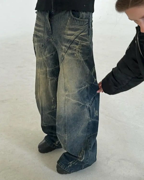 y2k jeans retro distressed high waisted baggy jeans punk hip hop men women wide leg straight denim pants slouchy streetwear urban skinny jeans