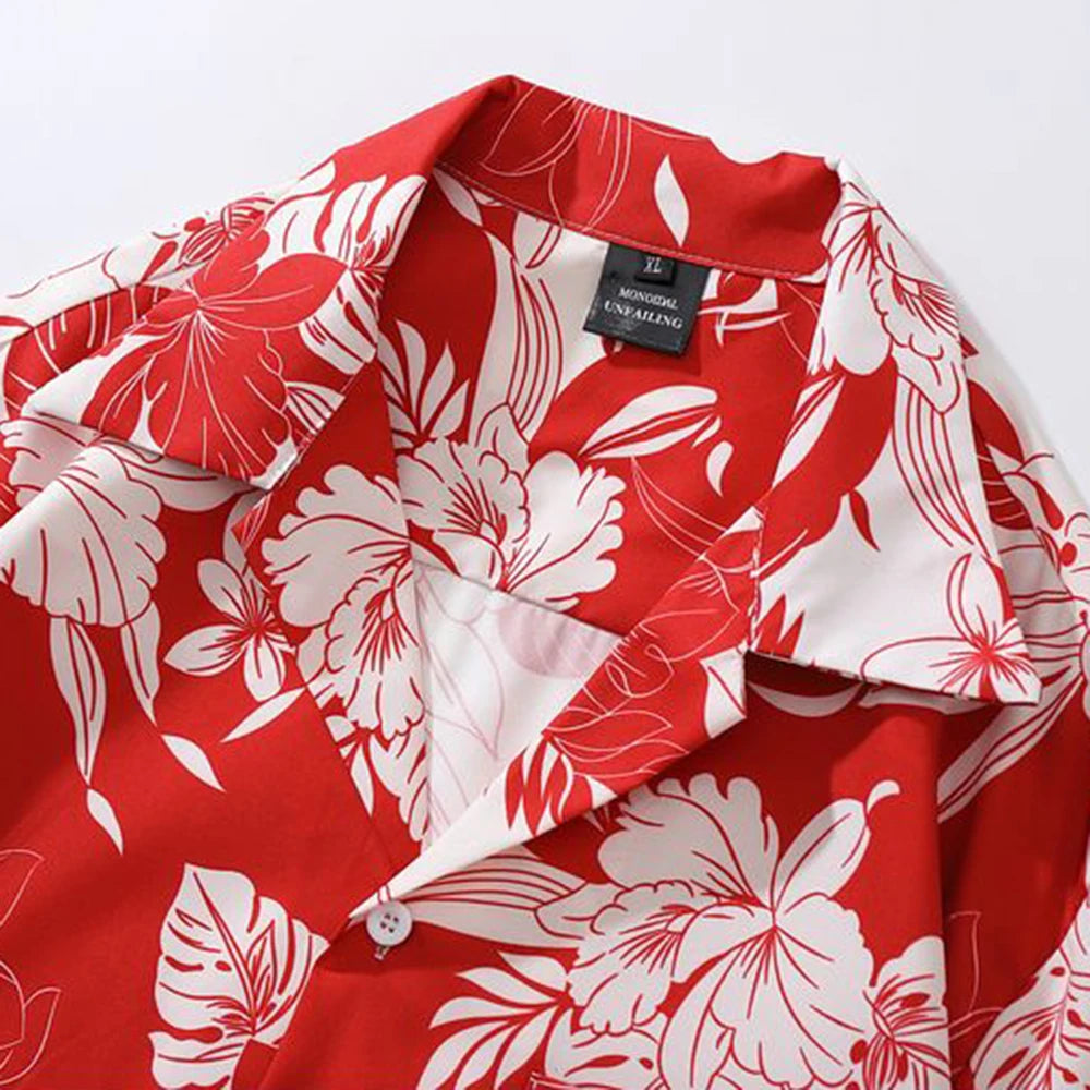 Fashionable Clothing Cuban Collar Floral Shirt Mens Summer Casual Loose Thin Short-Sleeved Shirt