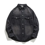 Mens Cargo Denim Shirt With Chest Pocket America Retro Tooling Shirt