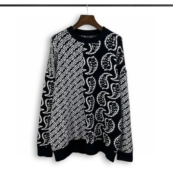 techwear flame knit sweater with structured oversized fit, ideal for cold streetwear layers, men’s streetwear clothing piece 