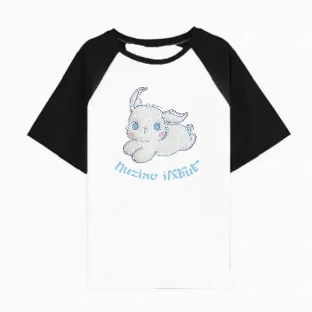 Skatercore Oversized shirt – American Flocking Cute Rabbit Pattern Short Sleeved T Shirt