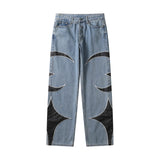 letter embroidery pu leaher patchwork baggy y2k jeans mens streetwear straight oversized denim trousers unisex cargo pants unique cargo style 39