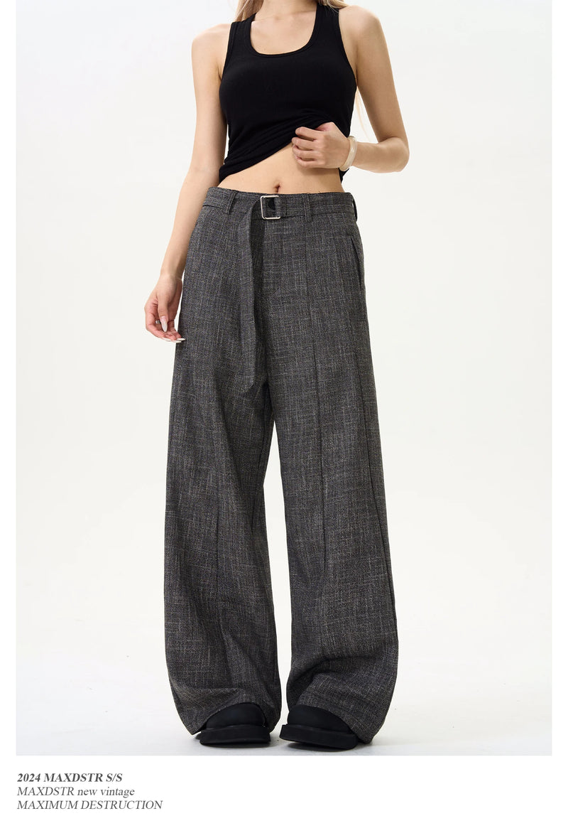 men women streetwear fashion loose casual belt wide leg suit pant boyfriend straight trousers baggy pants unique default style 2359