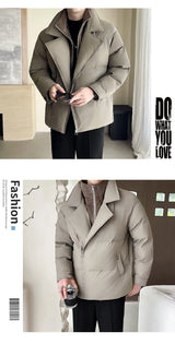 Winter Splice Collar Cotton-padded Leather Jacket Men Streetwear Fashion Loose Casual Thicken Warm Leather Parkas Coat Jacket