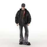 Winter American Fake Two Pieces Parkas Mens Heavy Weight Thicken Hip Hop PU Leather Cotton Jacket Trend Loose Motorcycle Coats