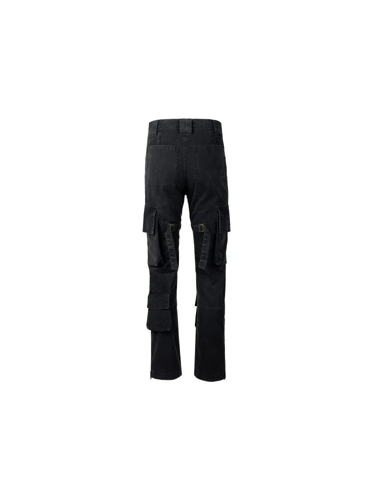 high street multi pockets tooling pants men army green cargo pants hip hop mopping trousers with band unique cargo style 191