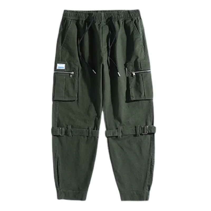 hip hop loose fit elastic waist cargo pants side big pocket ankle pants with belt mens drewstring military sweatpants joggers unique joggers style 4639