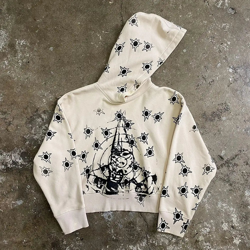 Y2k Long Sleeved Pullover Hoodie With Gothic Print Punk Style Hoodie Oversized Streetwear Winter Outfit School