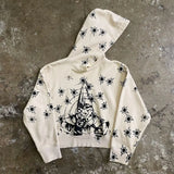 Y2k Long Sleeved Pullover Hoodie With Gothic Print Punk Style Hoodie Oversized Streetwear Winter Outfit School Ootd Clothes News