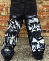 harajuku retro y2k pants gothic skateboard jeans skull denim print loose slouchy jeans men women pants streetwear hip hop jeans unique jeans style 4118