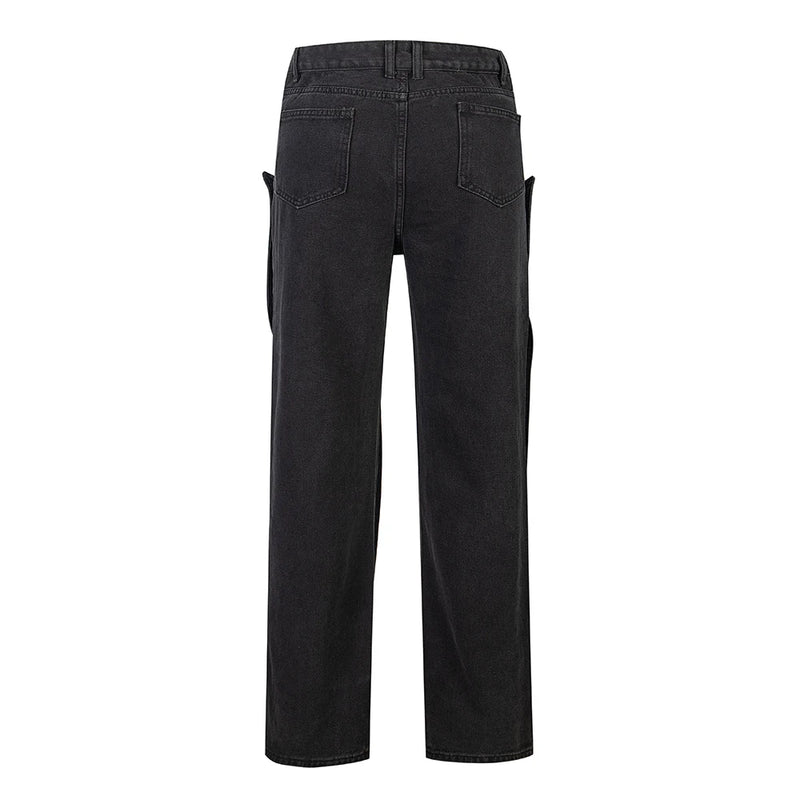 detachable button black washed baggy jeans for men straight harajuku ropa hombre loose denim trousers oversized cargo pants utility cargo pants