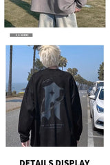 Korean Personalized Street Buckskin Sweatshirt for Men in Autumn and Winter New Trendy Y2K American Retro Student Round Neck Top