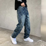autumn winter new trendy brand jacquard jeans men high street hiphop casual fashion loose denim jeans pants boyfriend trousers unique jeans style 2950