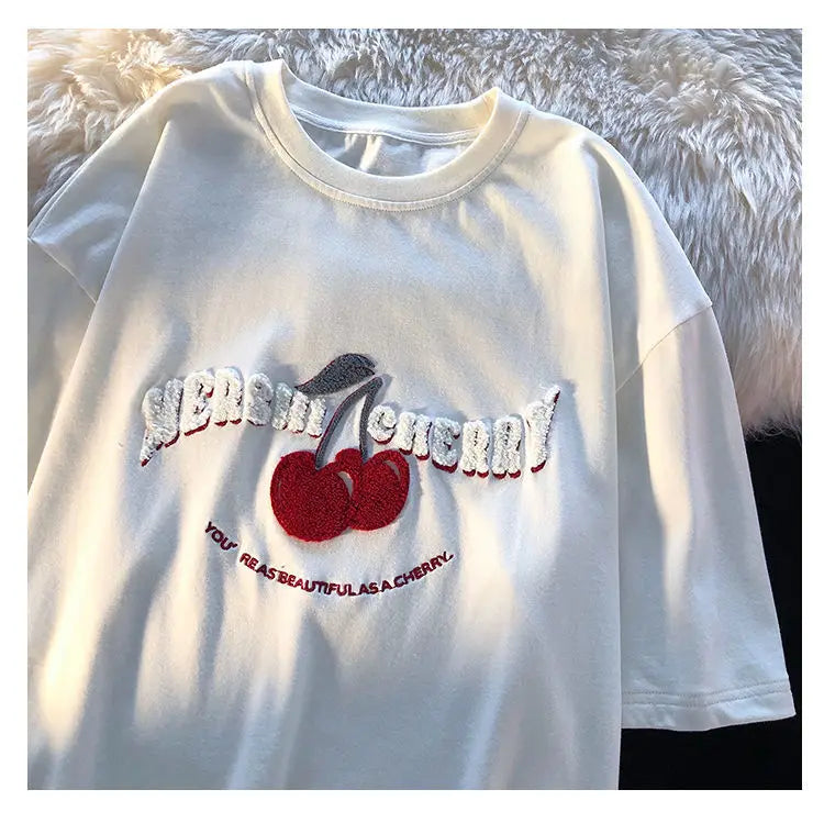 Anime Graphic tee – Fashion Korean Brand Chic Flock Cherry Embroidery T Shirts K