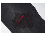 knee ripped patchwork jeans for men hip hop skinny biker taped jean trouser slim fit black denim pants fashion streetwear jogger unique joggers style 3029