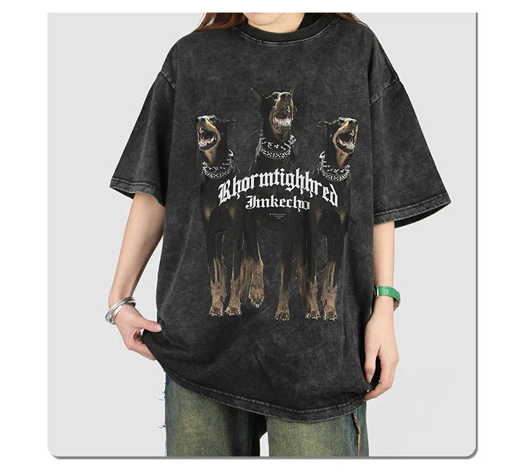 Sadcore Oversized shirt – Harajuku T Shirt Mens 2023 Summer Dog Letter Printed Vintage