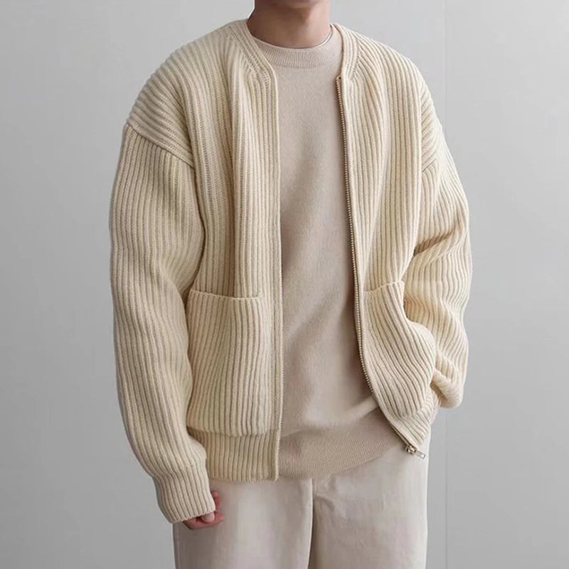 Korean Color Round Neck Knitted Cardigan Jacket For Men 2023 Autumn Winter Fashion Youth Trend Versatile Casual Breathable Top
