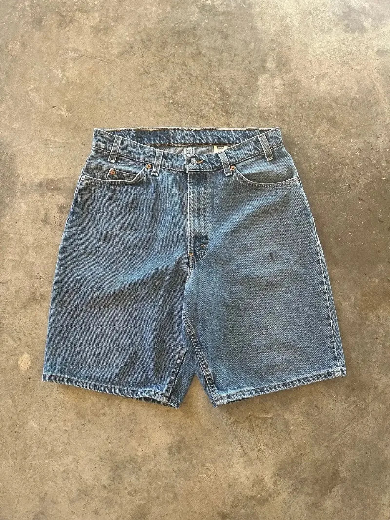 Harajuku Retro Trendy Brand 8 Ball Embroidered Denim Shorts Men Y2k American High Street Summer High Waist Oversized Jeans Women