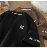 Glitchcore Aesthetic drop – 2024 Summer Letter Embroidered Waffle T Shirt Mens Y2K Vinta