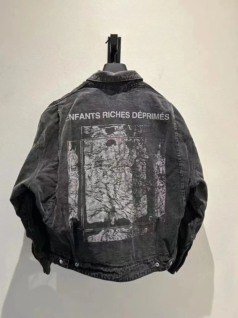 streetwear anime t-shirt with chaotic layered artwork and text