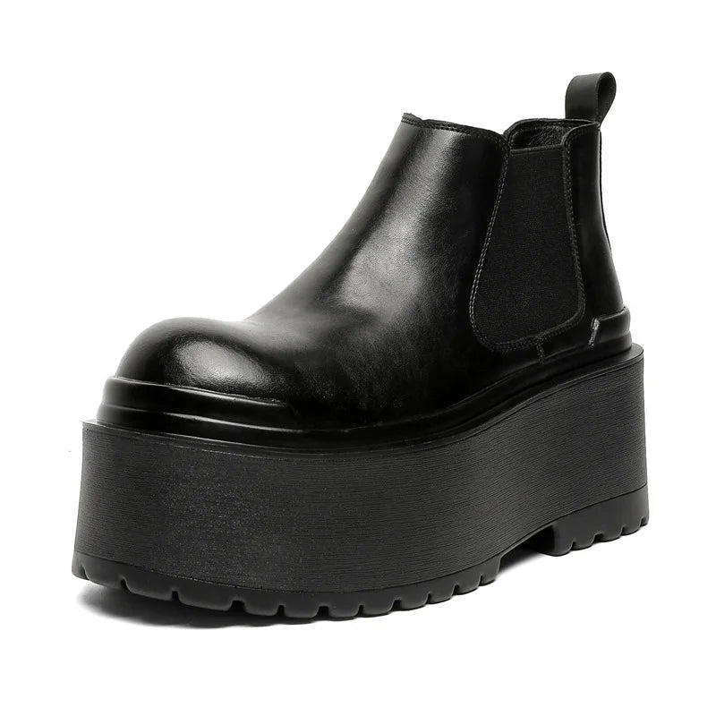 Increase Chelsea Men's Streetwear Fashion Thick Soled Platform Leather Casual Shoes Luxury Designer Boots Shoe for Men