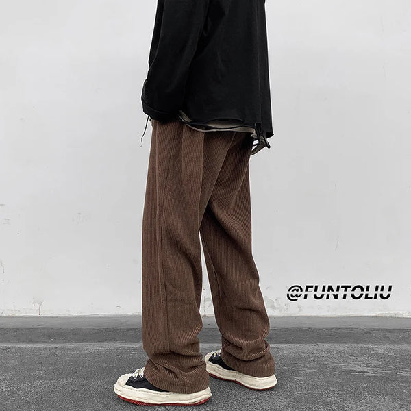 spring brown black corduroy pants men fashion retro casual pants men streetwear loose hip hop straight pants mens trousers m 2xl urban fashion pants