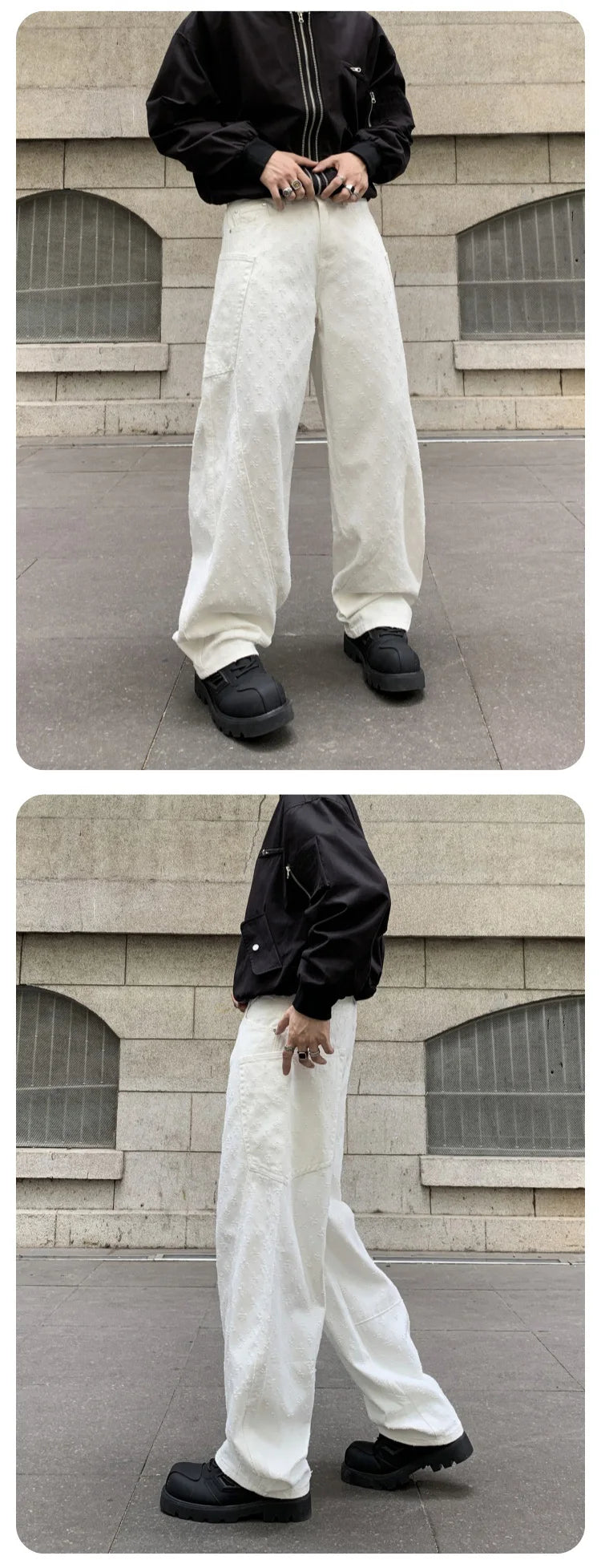 men brand fashion wash jacquard denim splice pocket loose casual wide leg baggy jeans cityboy cargo jeans pants trousers unique cargo style 2546