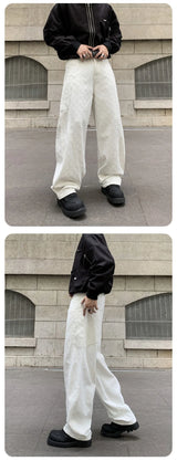 men brand fashion wash jacquard denim splice pocket loose casual wide leg baggy jeans cityboy cargo jeans pants trousers unique cargo style 2546