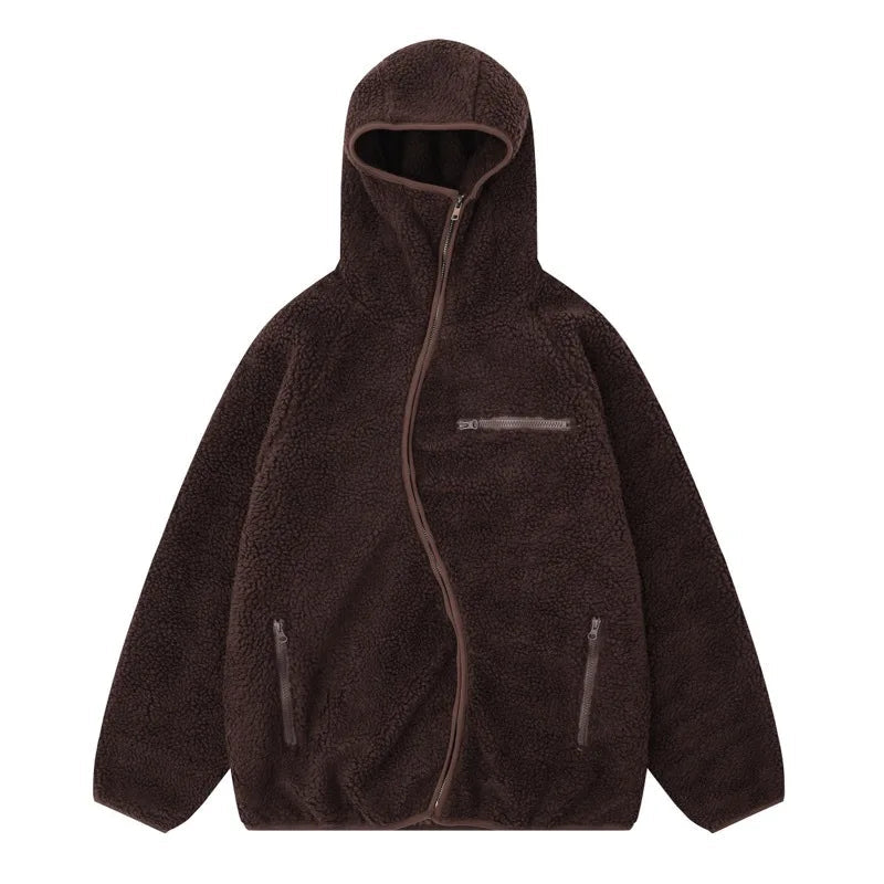 High Street Fleece Hooded Jackets and Coats New Casual Warm Hoodies Hairy Curved Zipper Outerwear Streetwear Winter Men black - variant style 9f0e4f for streetwear fashion