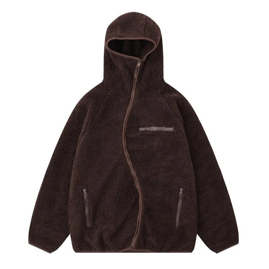 High Street Fleece Hooded Jackets and Coats New Casual Warm Hoodies Hairy Curved Zipper Outerwear Streetwear Winter Men black - variant style 9f0e4f for streetwear fashion