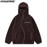 High Street Fleece Hooded Jackets and Coats New Casual Warm Hoodies Hairy Curved Zipper Outerwear Streetwear Winter Men black - variant style 9f0e4f for streetwear fashion